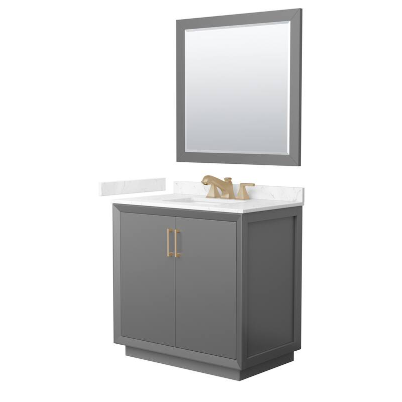 Wyndham Collection WCF4141-36S-VCA-US3M34 Strada 36" Free Standing - Dark Gray / Carrara Cultured Marble Top / Satin