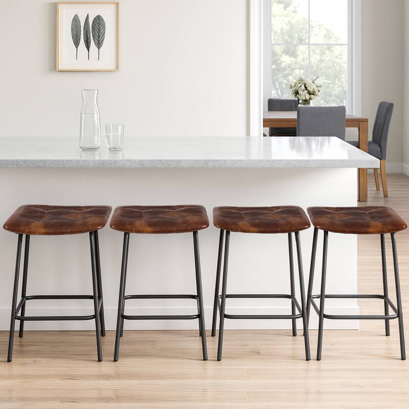 Saddle Tufted 24” Height Breathable Faux Leather Counter Stools