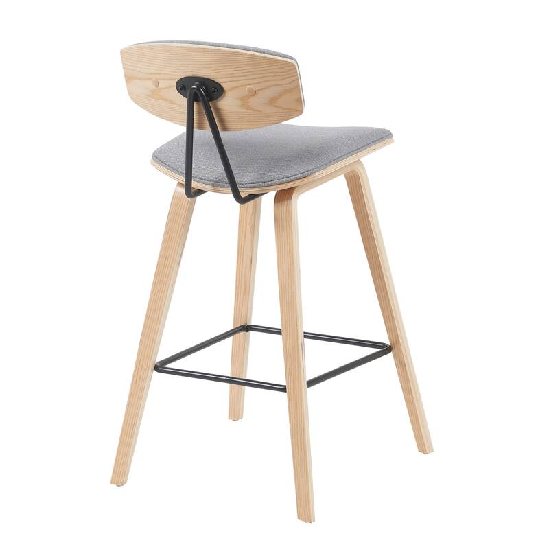Fox Mid-Century Bar Stool, Upholstered Counter Height Chair with Bentwood Legs