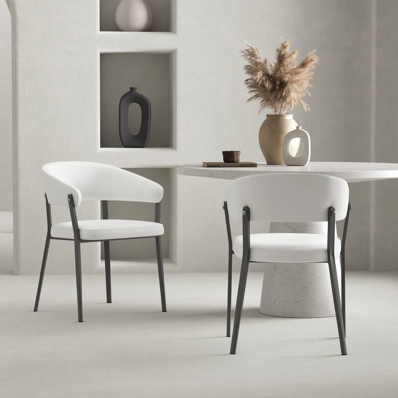 Manhattan Comfort Belle Stone Grey Textured Leatherette Dining Chair - White - Set of 2