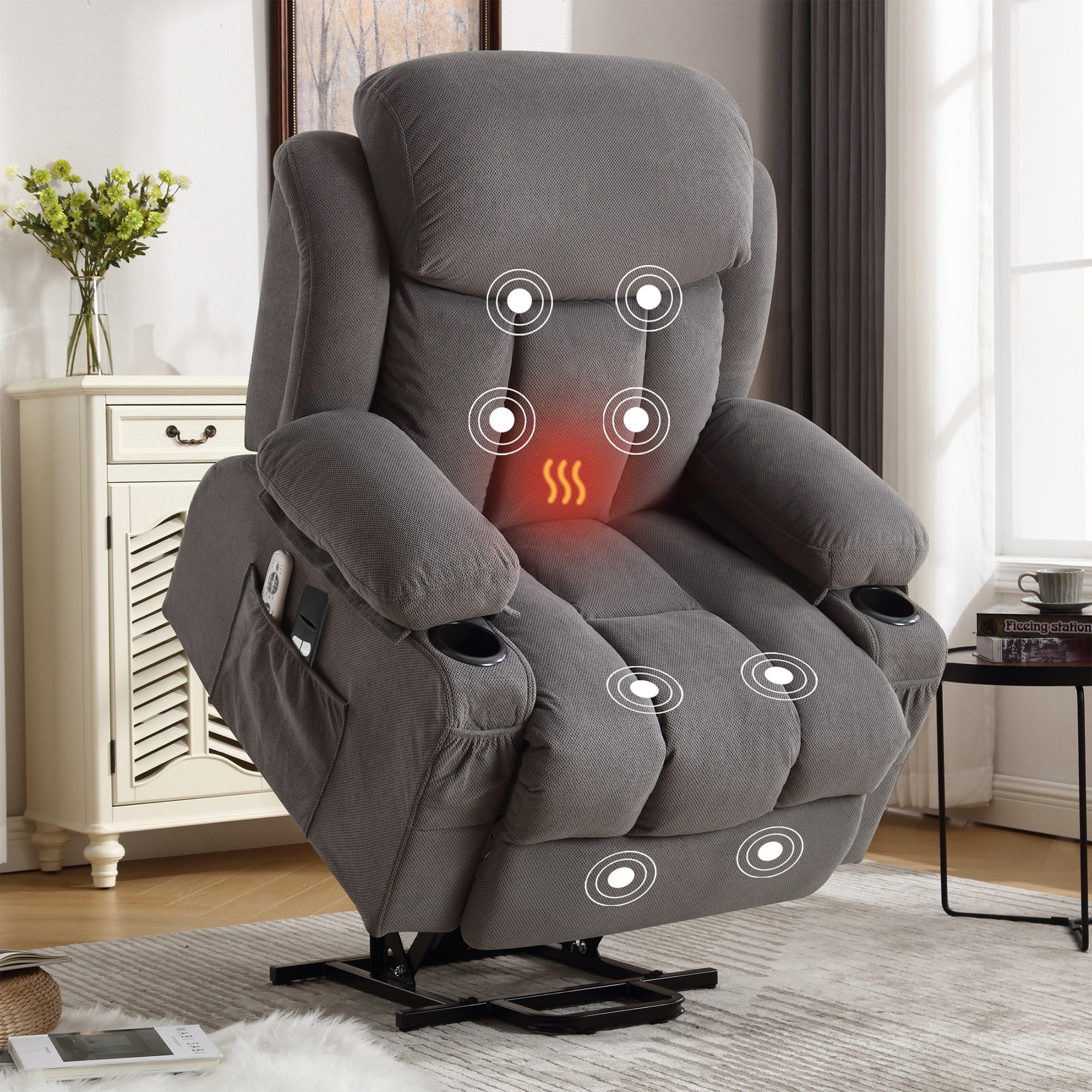 Power Lift Recliner Chair with Heat and Massage for Elderly with USB and Side Pockets