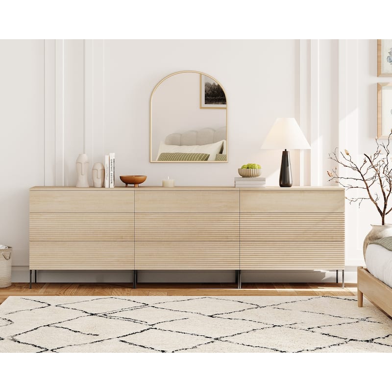 Modern Wood 3-Drawer Dresser With Reeded Design, Minimalist Dresser Organizer Storage - Beige - 9-drawer