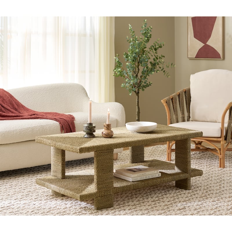 SAFAVIEH Couture Malta Seagrass Coffee Table - 48"W x 24"D x 18"H
