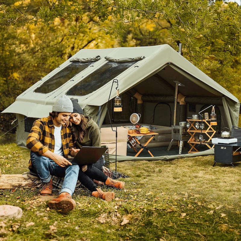 EROMMY Inflatable Tent with Chimney Opening, 8-10 Person Air Glamping Tent