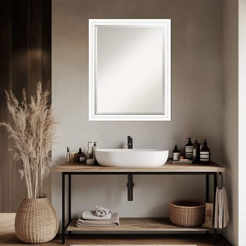 Oliver Narrow Beveled Wood Framed Bathroom Vanity Wall Mirror