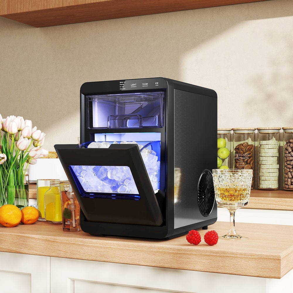 Gymax Portable Nugget Ice Maker Countertop w/ Self-Cleaning One-Touch