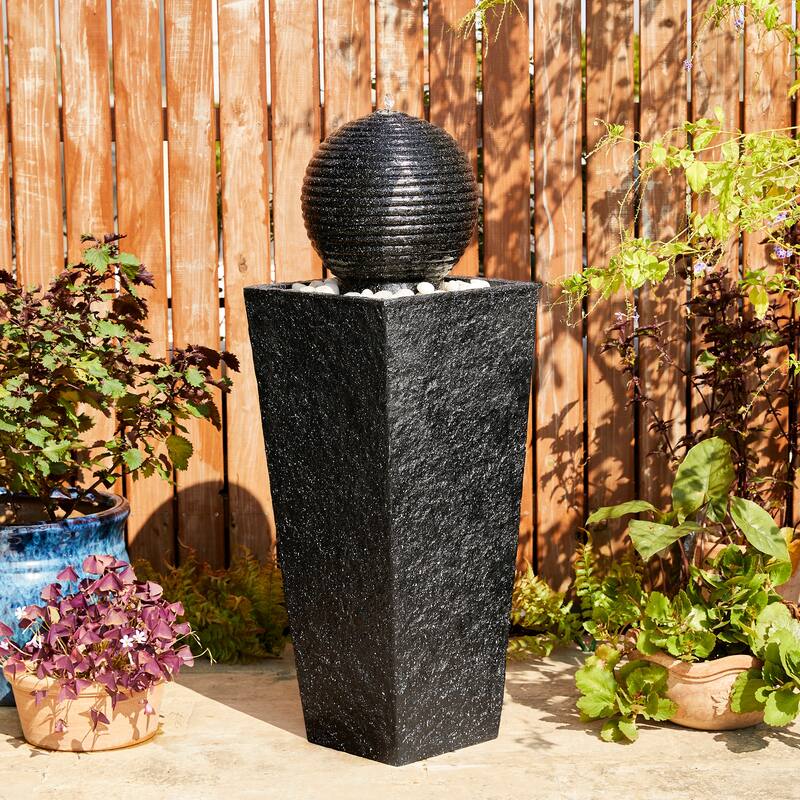 Demta Floating Pedestal Sphere Polyresin LED Garden Fountain with Pebbles by Havenside Home