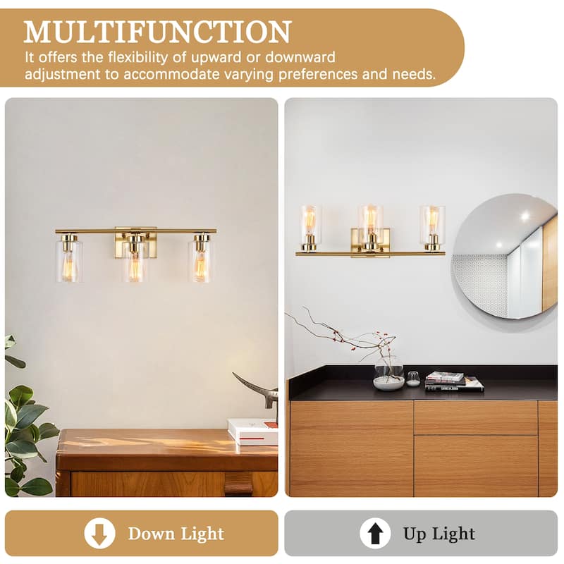 22.83 in. 3-Light Modern Wall Sconce Bathroom Vanity Light with Glass Shade