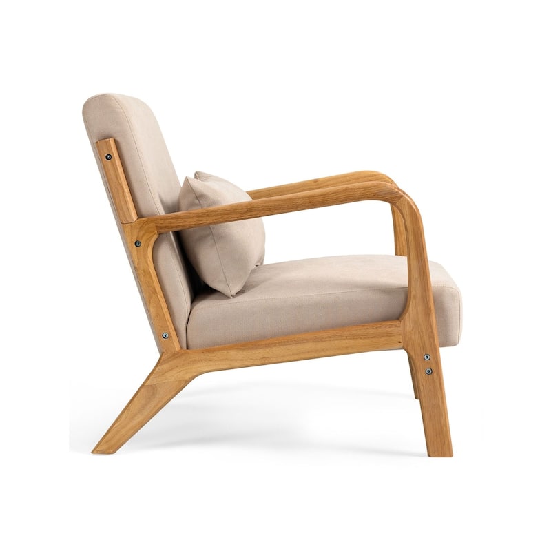 Beige Linen Armchair with Wood Legs - 23.20" x 29.50"