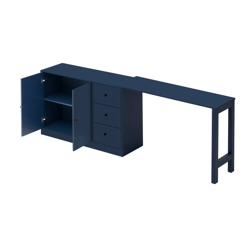 Wooden Sideboard with Extendable Table, Multifunctional Storage Cabinet with 2 Doors and 3 Drawers for Living Room