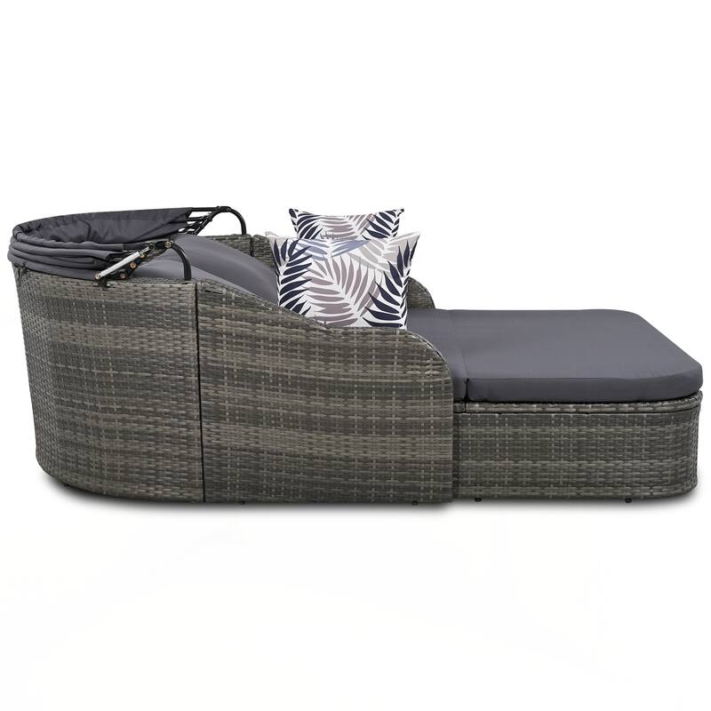 Outdoor Sunbed with Adjustable Canopy, Double lounge, PE Rattan Daybed