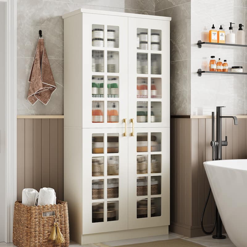 71" Tall Modern Storage Cabinet with Doors and Adjustable Shelves