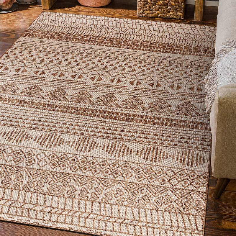 World Rug Gallery Contemporary Geometric Bohemian Textured Flat Weave Indoor/Outdoor Area Rug