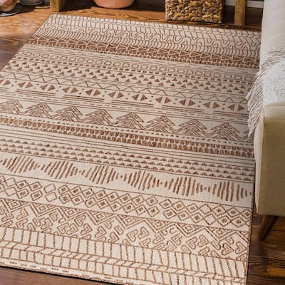 World Rug Gallery Contemporary Geometric Bohemian Textured Flat Weave Indoor/Outdoor Area Rug