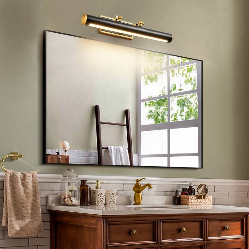 23.8" Vintage Industrial Black&Gold Linear LED Bathroom Vanity Light, Picture Lights - 23.8 in. W x 9.4 in. H x 11.4 in. D