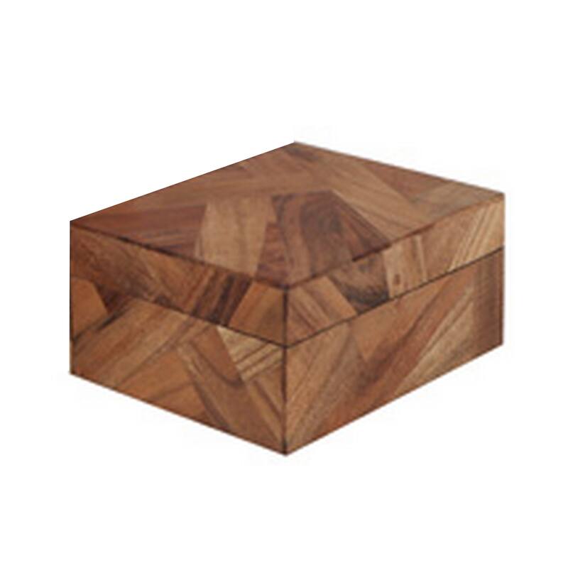 Alia Decor Storage Box Set of 2, Rectangular, Geometric Brown Wood Tones