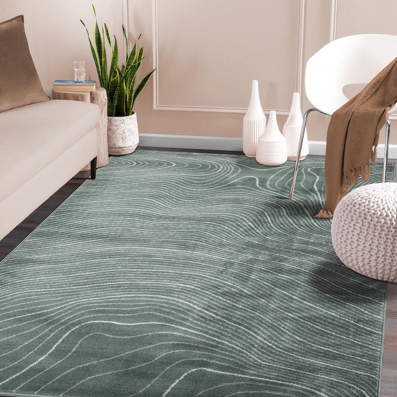 Superior Veer Modern Abstract Wood Grain Indoor Runner or Area Rug - 7' x 9' - Slate