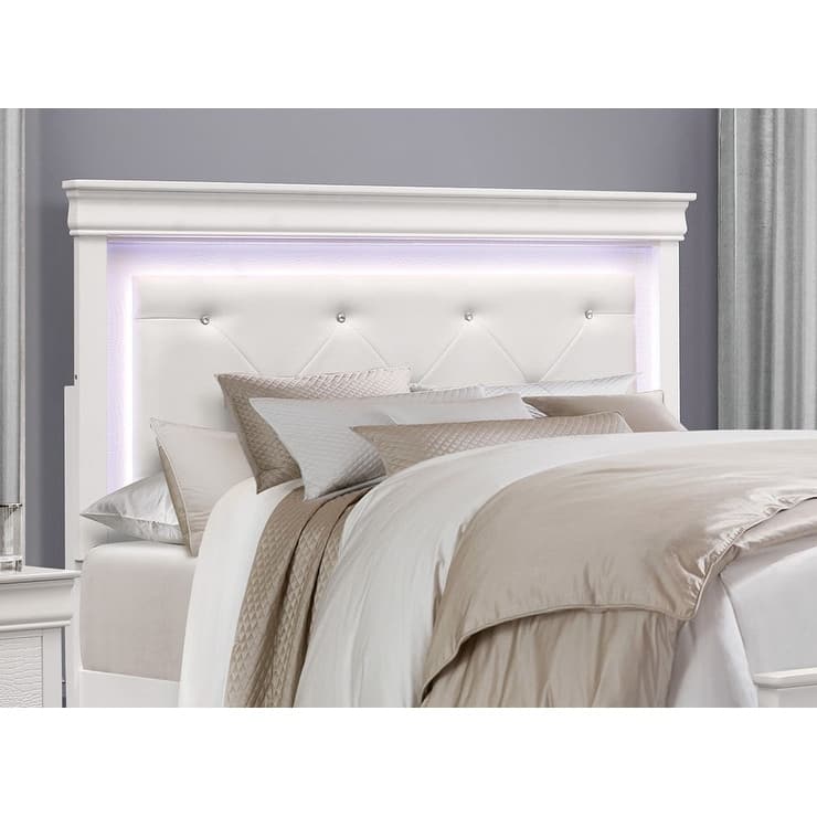 Glam White Finish 3pc Bedroom Set LED Bed and 2x Nightstands