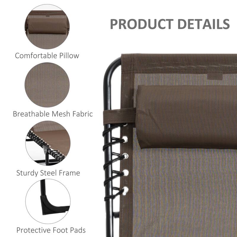 Foldable Outdoor Lounge Chair Portable Sun Lounger with 5-Position Recline and Removable Headrest for Patio Pool or Beach