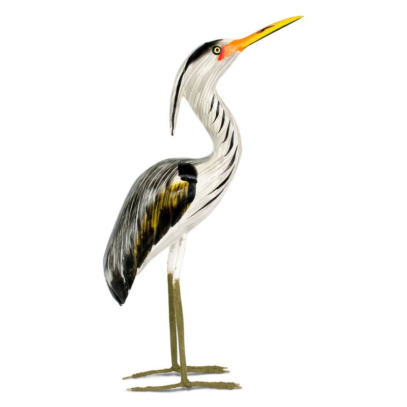 Wood Great Blue Heron Figurine - Hand Carved Coastal Bird Sculpture, Elegant Wading Bird Decor - 11" tall x 6" wide x 2.2" deep