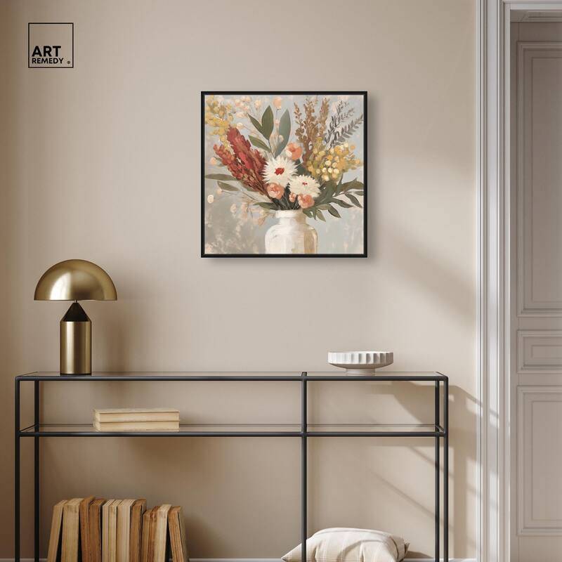 White Vase Bouquet Canvas by Art Remedy