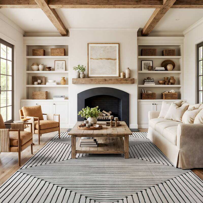 World Rug Gallery Bohemian Stripes Washable Non-Slip Area Rug - 9'x12' - Ivory