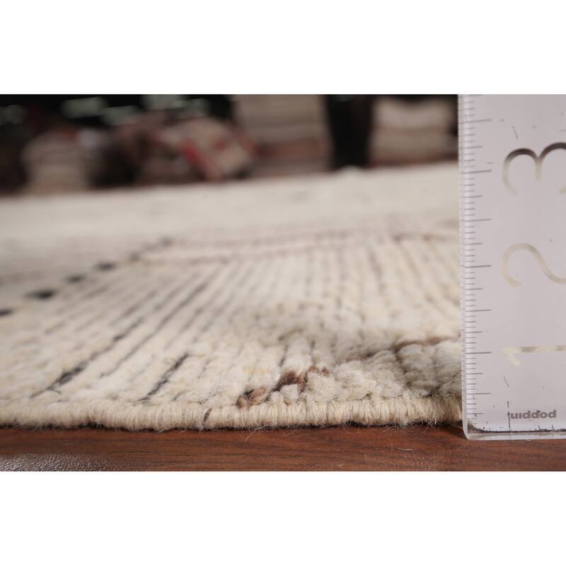 Earth Tone Moroccan Area Rug Handmade Stripe Wool Carpet - 8'8" x 12'11"