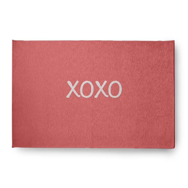 XOXO Valentines Chenille Indoor/Outdoor Rug - Coral - 4' x 6'