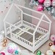preview thumbnail 1 of 20, Full Size Floor House Bed with House Roof Frame and Fence Guardrails White