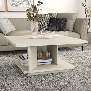 Ross Modern Square Coffee Table with Wrap Around Base Shelf and Hidden Storage by Strick & Bolton