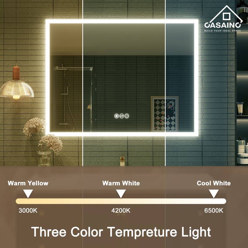 48 in. W x 36 in. H Large Rectangular Frameless LED Wall-Mounted Bathroom Vanity Mirror with Side Light-Emitting in Silver