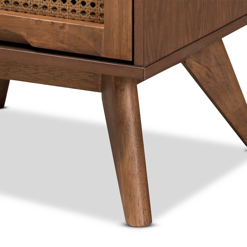 Barrett Mid-Century Modern Wood and Synthetic Rattan Nightstand