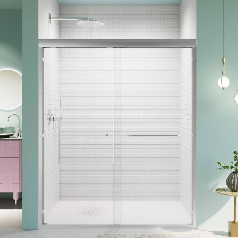 56-60" W x 72" H Semi-Frameless Double Sliding Shower Door, 6mm Tempered Glass Bypass Enclosure - 60x72" - Chrome