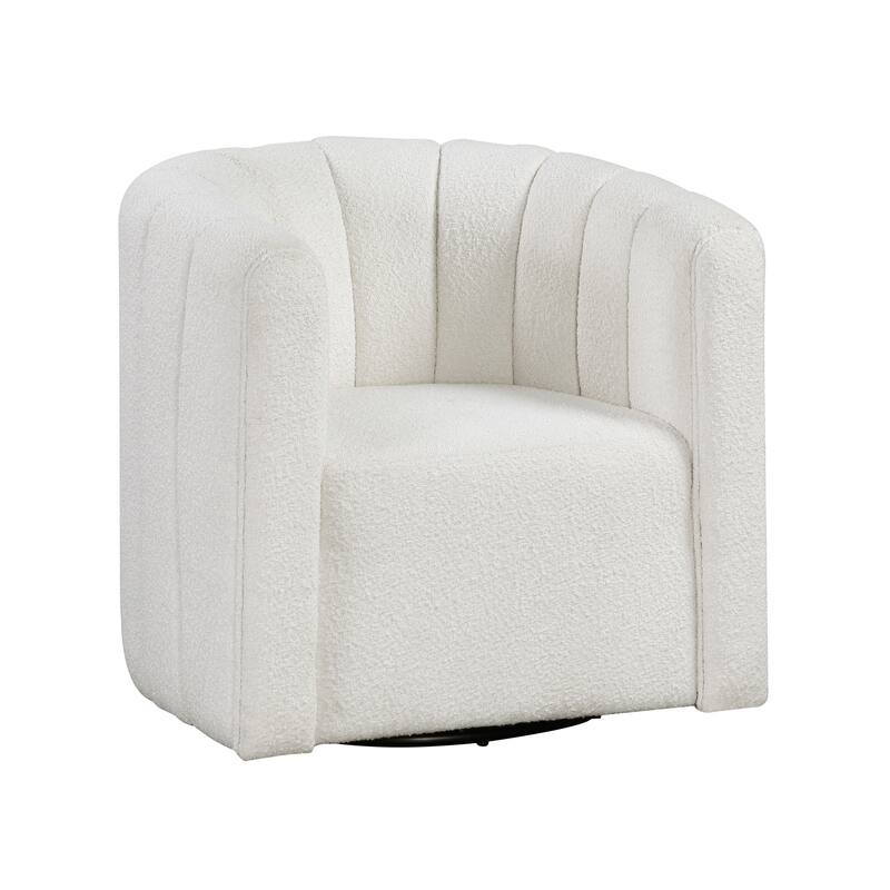 Arden 31" Boucle Swivel Chair with Ottoman - Solid Wood Legs
