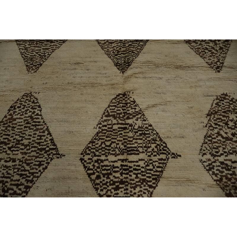 Hand Knotted Oriental 100% Wool Carpet Modern Tribal Beige & Ivories Moroccan Area Rug - 9' 7'' X 6' 8''