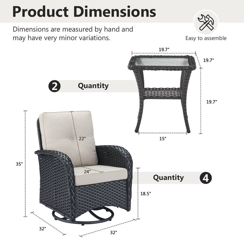 Gymojoy Ergonomic Swivel & Glider / Rocking Chair Set with Side Tables Outdoor Patio Furniture Set