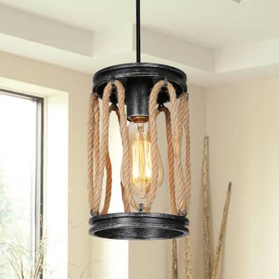 Farmhouse 1-Light Cylinder Pendant Lights for Kitchen Island - D5.5" x H9"