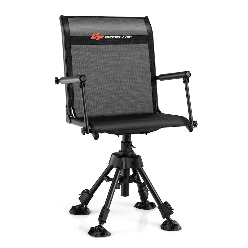 360 Degree Folding Blind Chair Swivel Hunting Chair w/Adjustable Height - Black