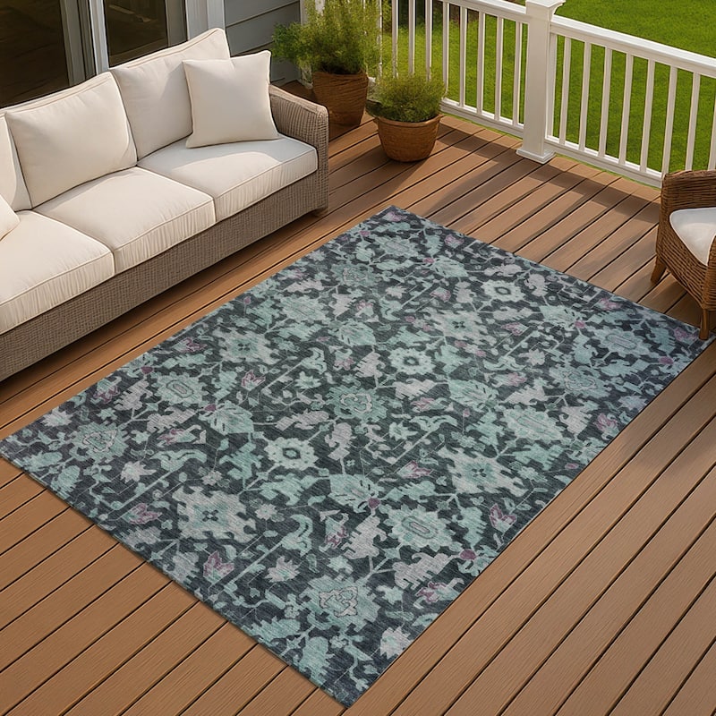 Machine Washable Indoor/ Outdoor Casual Traditional Chantille Rug - Teal - 2'6" x 3'10"