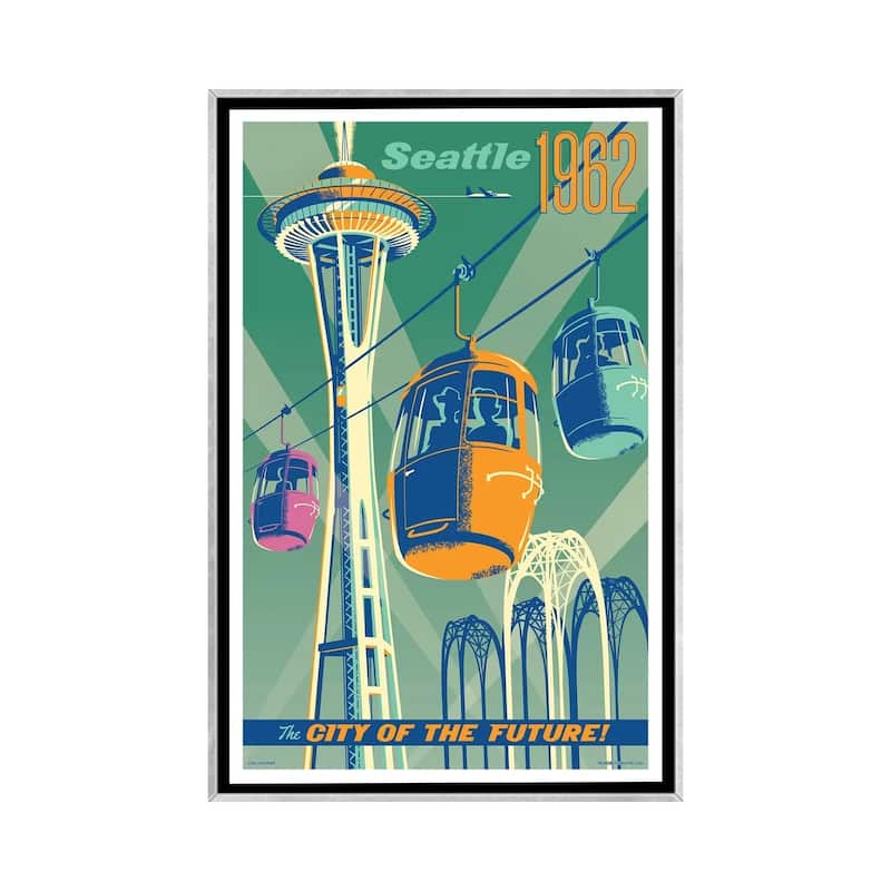 iCanvas "Seattle 1962 Travel Poster" by Jim Zahniser Framed