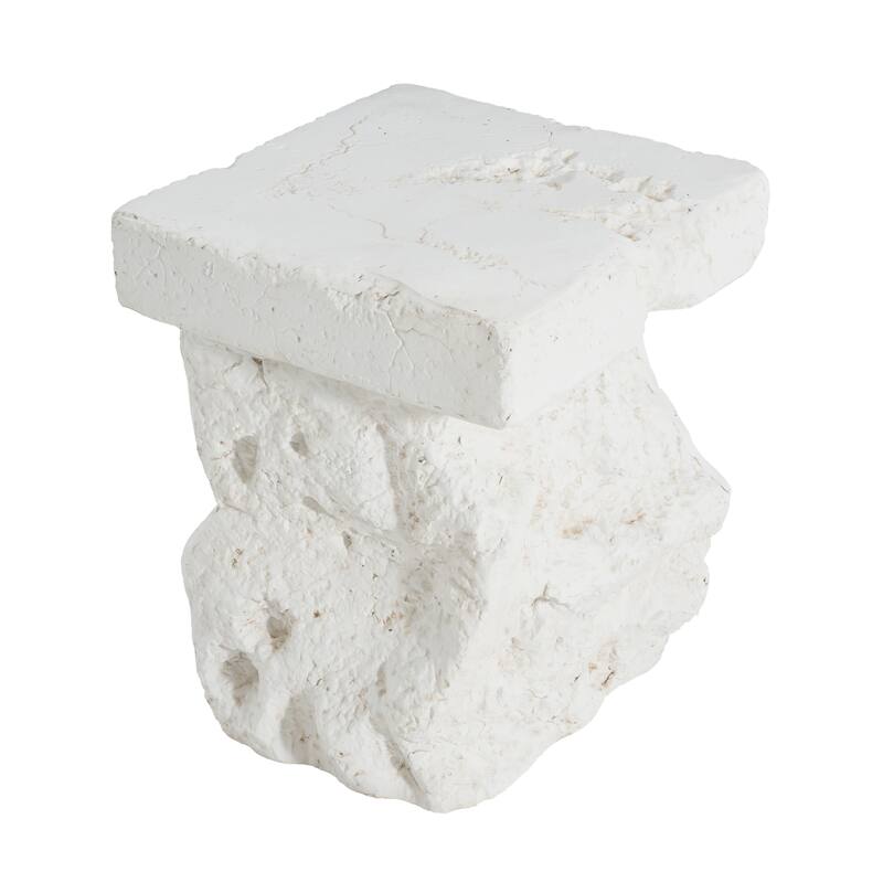 Roomfitters Talia Outdoor Modern Artistry Side Table with Organic Rock Base, Weather Resistant MGO, White