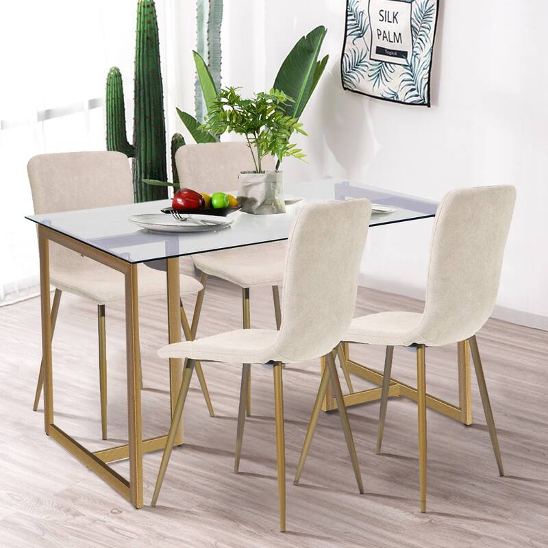 47 in.Tempered Glass Top Gold Base Elegant Dining Table