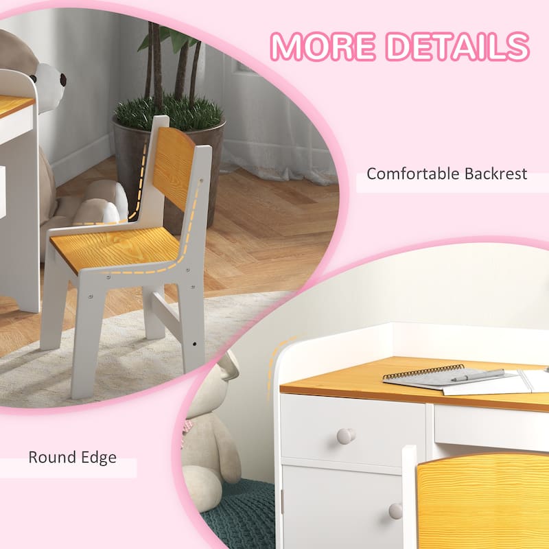 Qaba Kids Desk and Chair Set with Storage Drawer, Study Desk with Chair for Children for Arts & Crafts, White