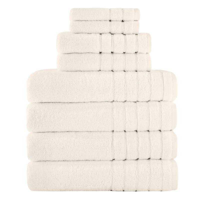 Towels Beyond 8 Piece Turkish Cotton Towel Set 670 GSM Washcloth, Hand & Bath Towel - Ivory