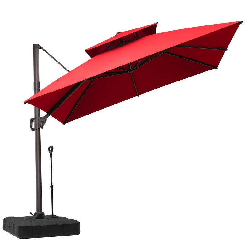 11 FT Outdoor Square Patio Offset Cantilever Umbrella with Base