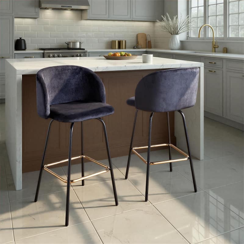 Silver Orchid Harding 26" Fixed-Height Swivel Counter Stool with Metal Legs (Set of 2)