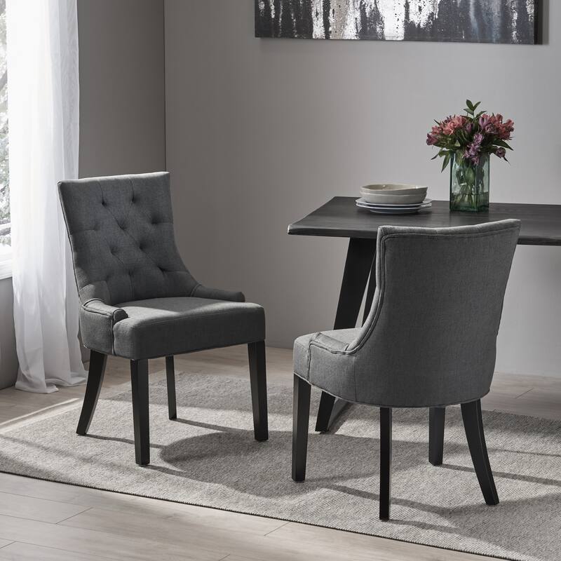 Set of 2 Fabric Upholstered Dining Chair with Tapered Legs - Grey