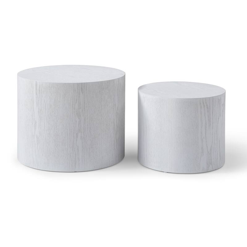 Wood Grain Coffee Table Set of 2 Round Nesting Side Table Lightweight End Table Modern Accent Table, No Assembly Required