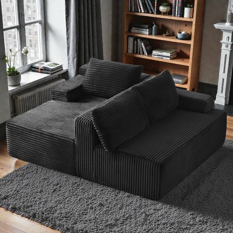 L Shaped Cloud Sectional Sofa with Deep Seat, Corduroy Modular Sleeper Couch, No Assembly Required