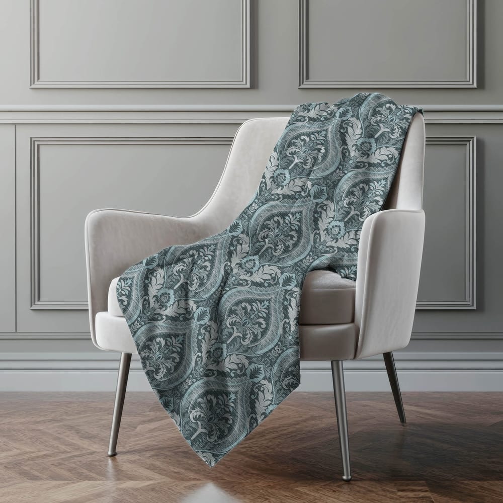 Premium Machine Washable Modern Damask Sherpa Throw Blanket